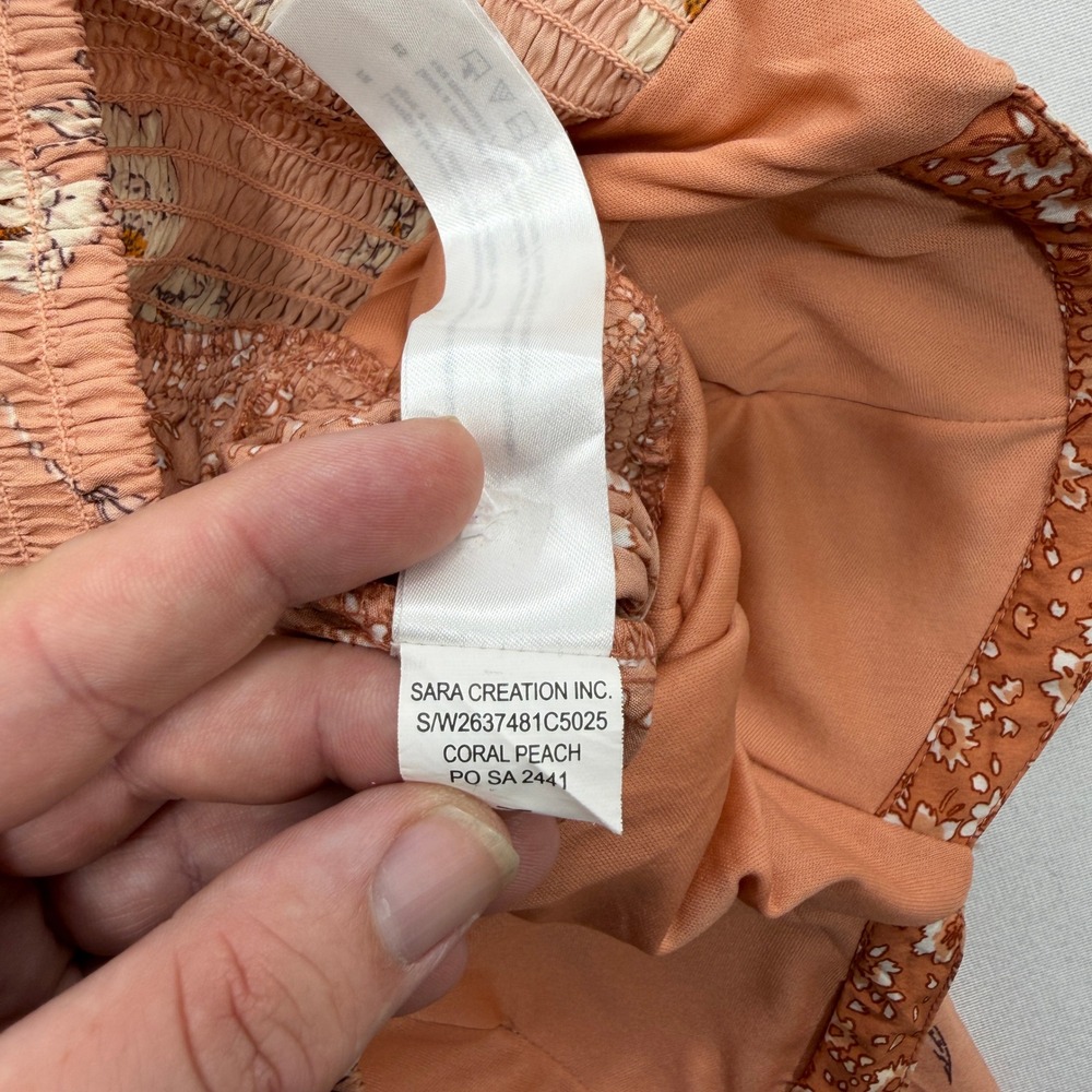 Land of the Free Maxi Dress Floral Tiered Smocked Back Coral Peach Womens Size S - Picture 7 of 9